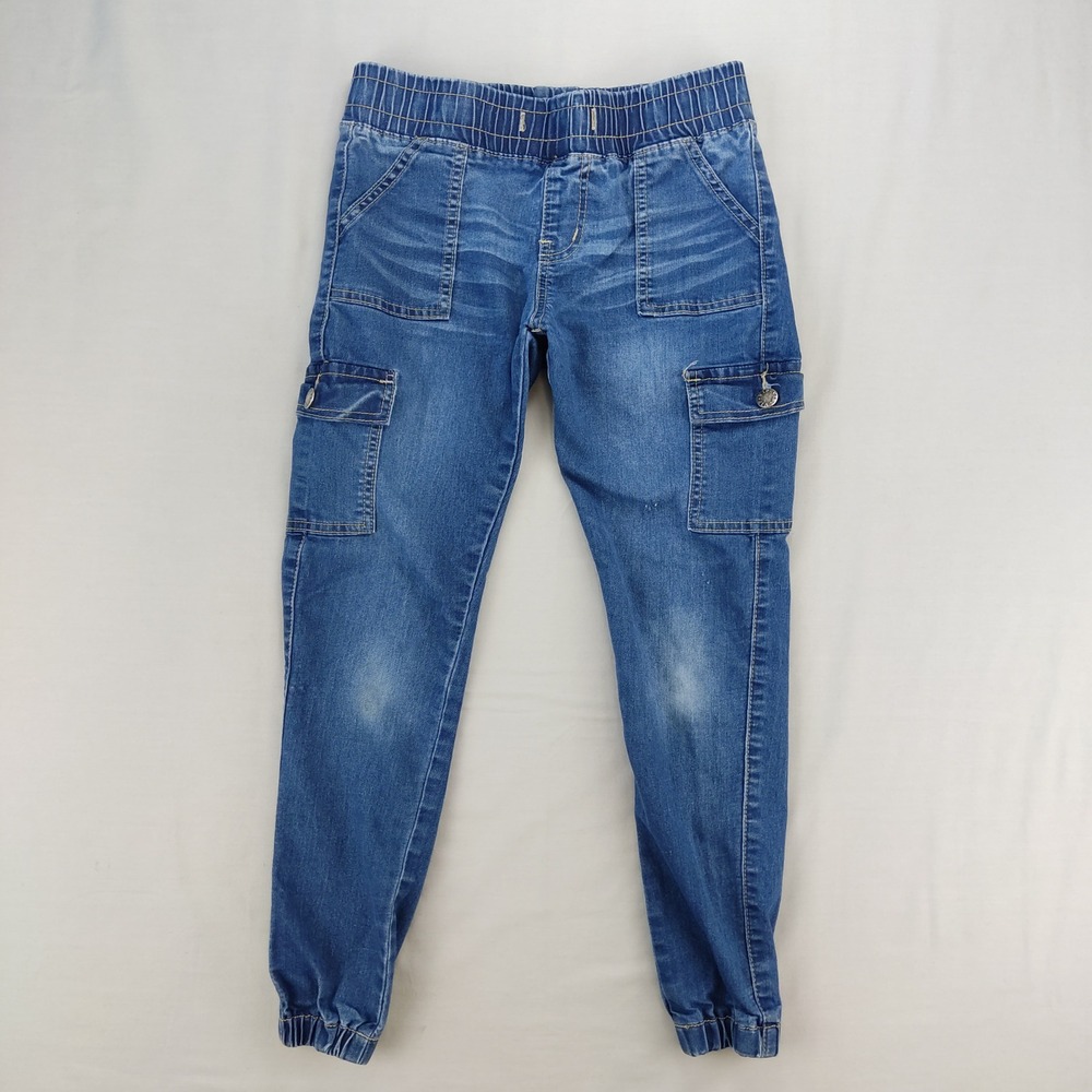 V.I.P. Denim Joggers Kids Size 12 Blue Cargo Jeans Stretch Elastic Waist Jogger
